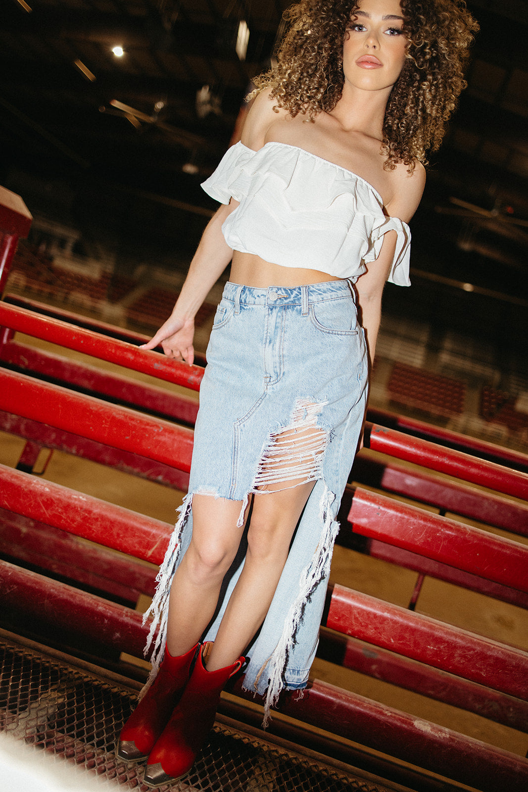 Chaps Off Shoulder Ruffle Top