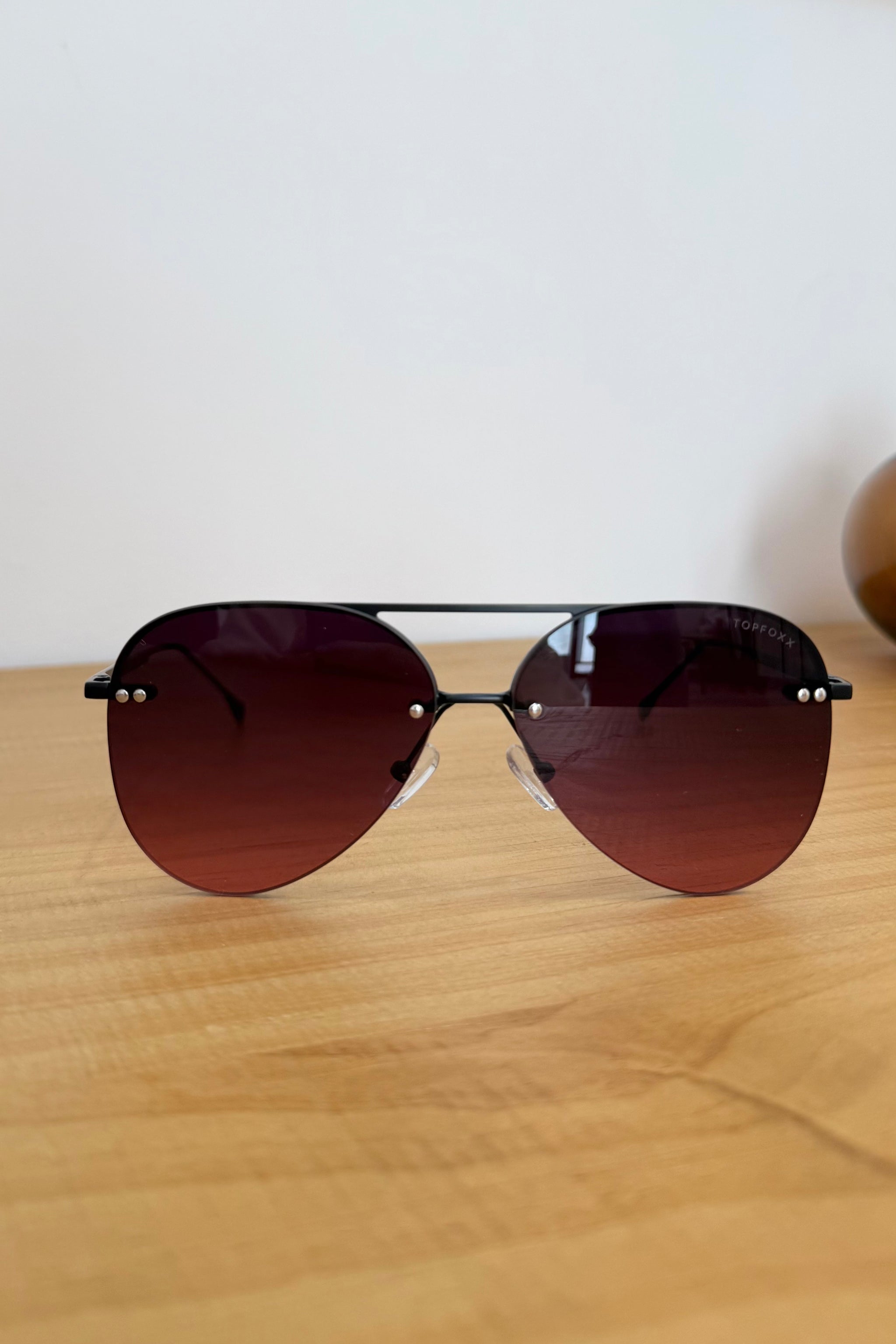 TOPFOXX Aviator Sunglasses in Brown Gradient Brown Fade Trendy Fashion Brown Aviator Sunglasses Smaller  main image 3