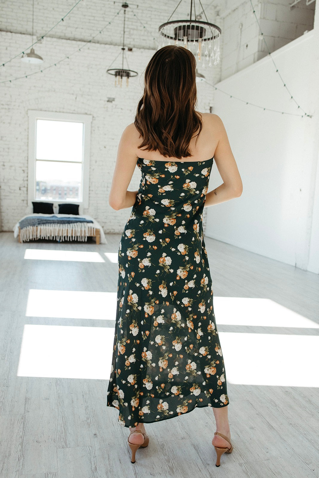 Emerald Blossom Midi Dress