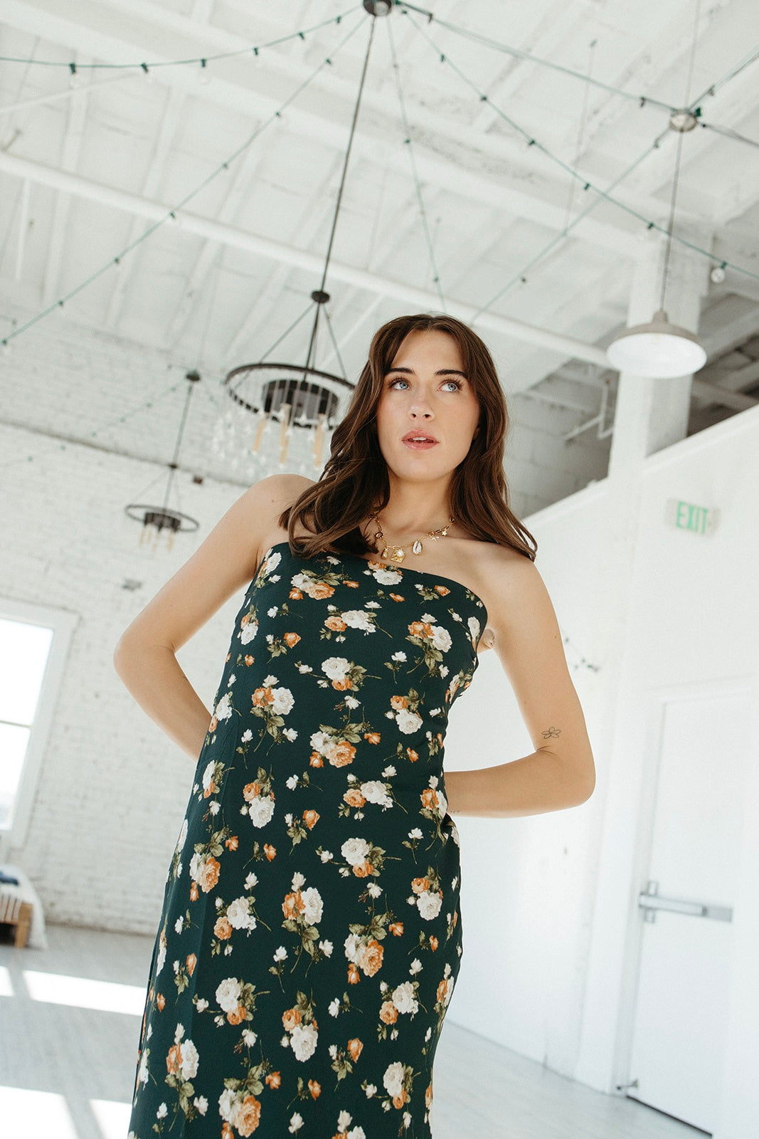 Emerald Blossom Midi Dress
