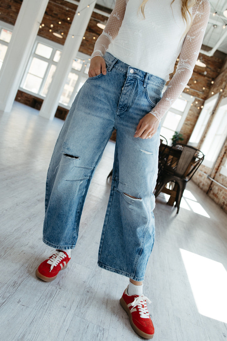 Free People We The Free Good Luck Mid-Rise Barrel Jeans