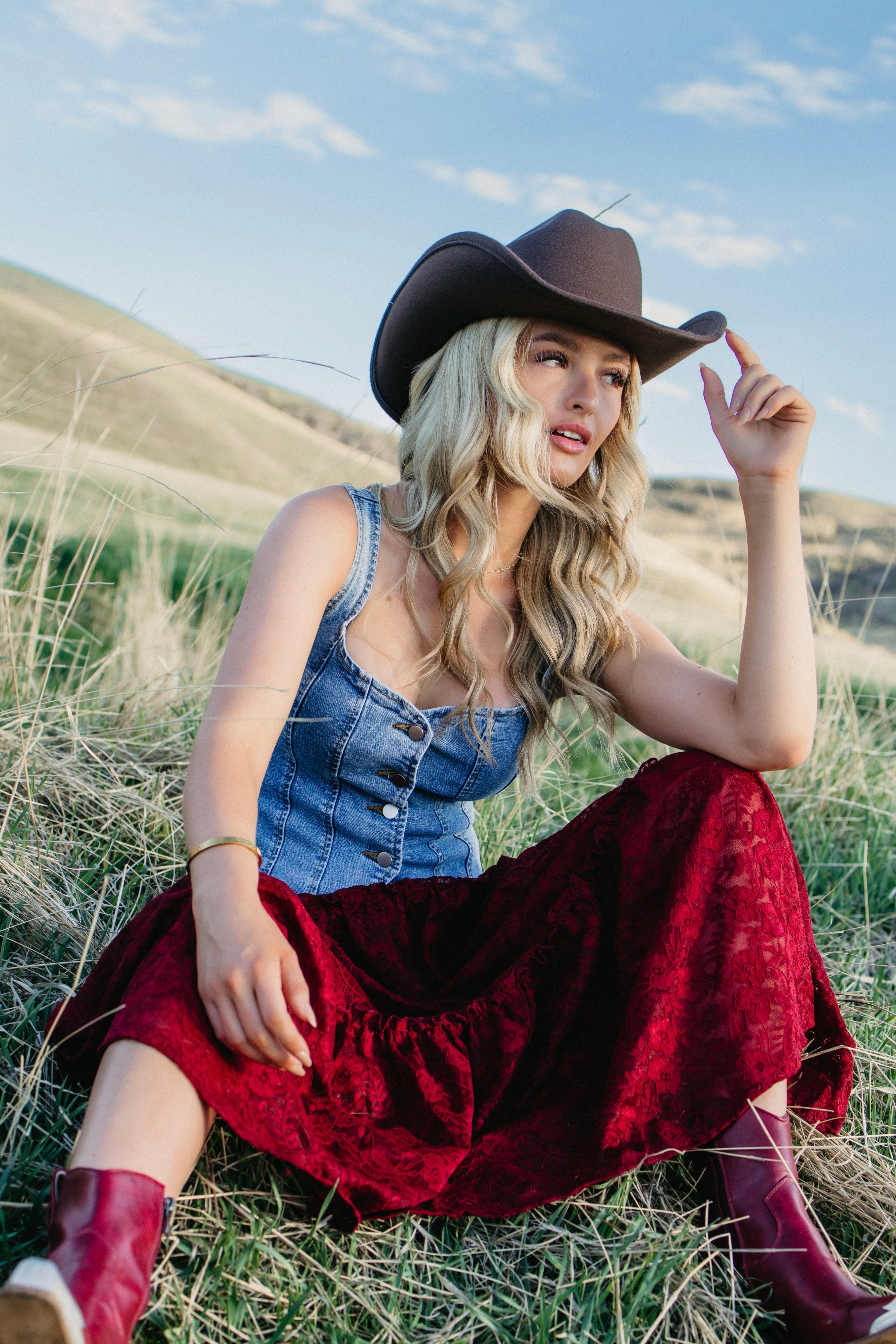 Classic black or brown cowboy hat with structured crown