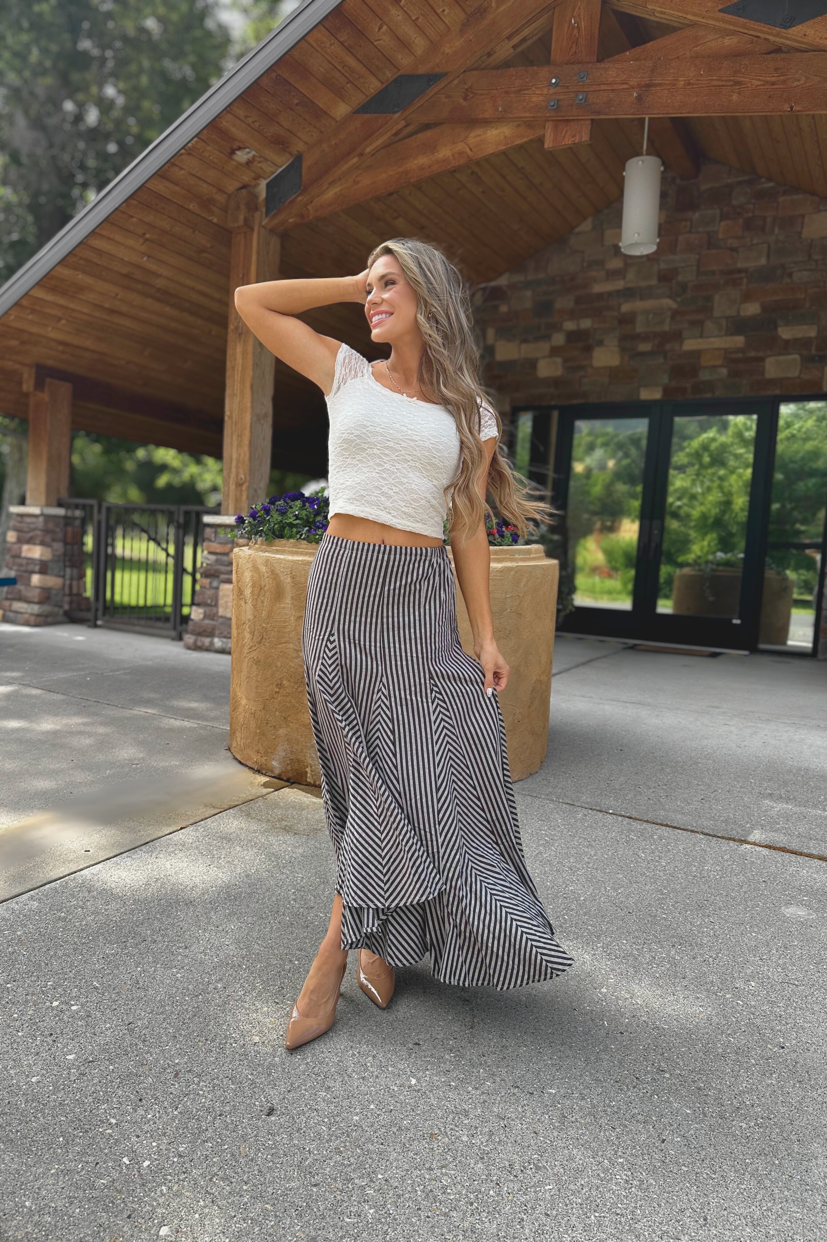 Walnut Maze Stripe Maxi Skirt