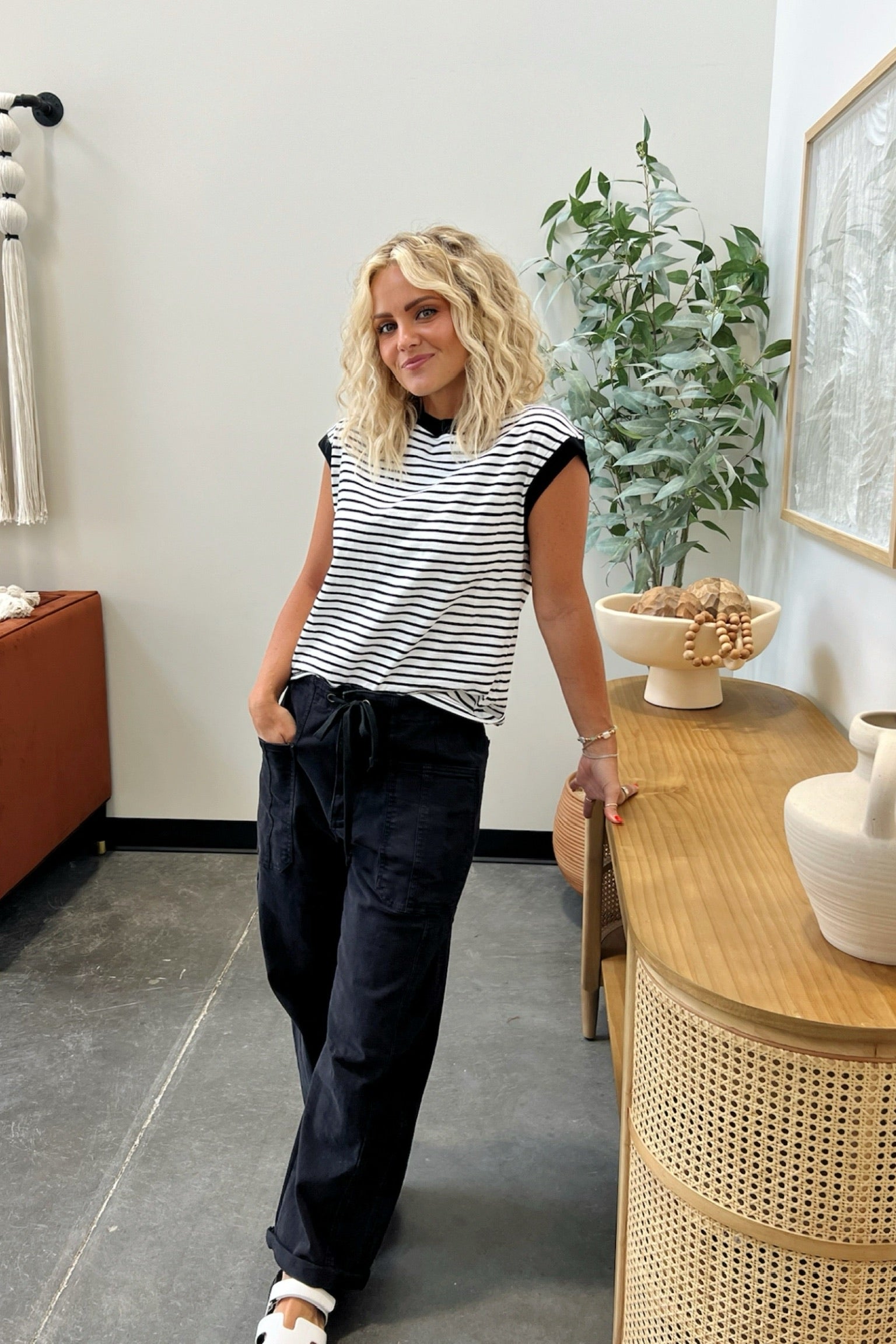 Sharp Lines Cap Sleeve Striped Top