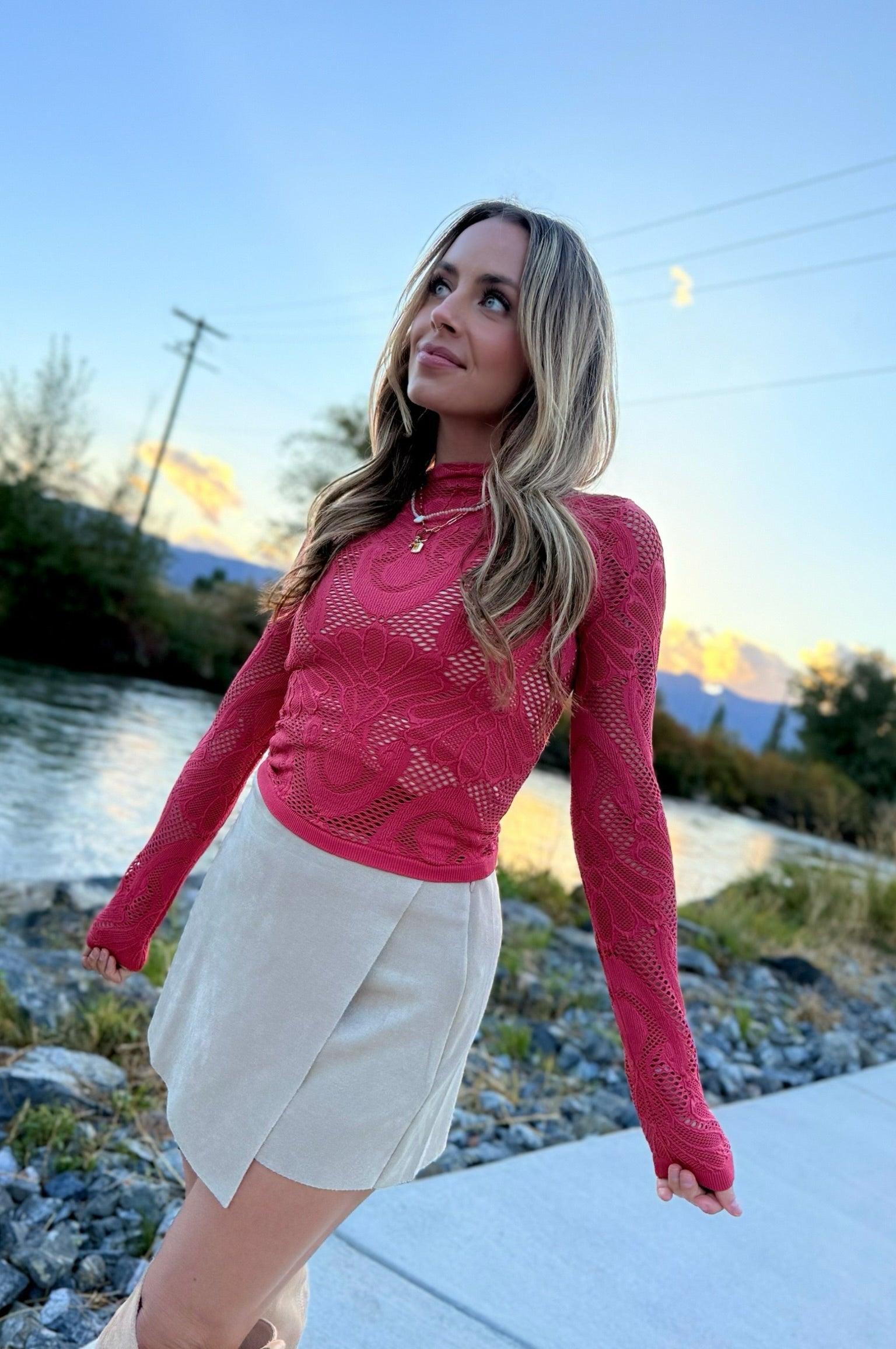 Jacquard top, mesh floral, stretchy top, fall top, womens top