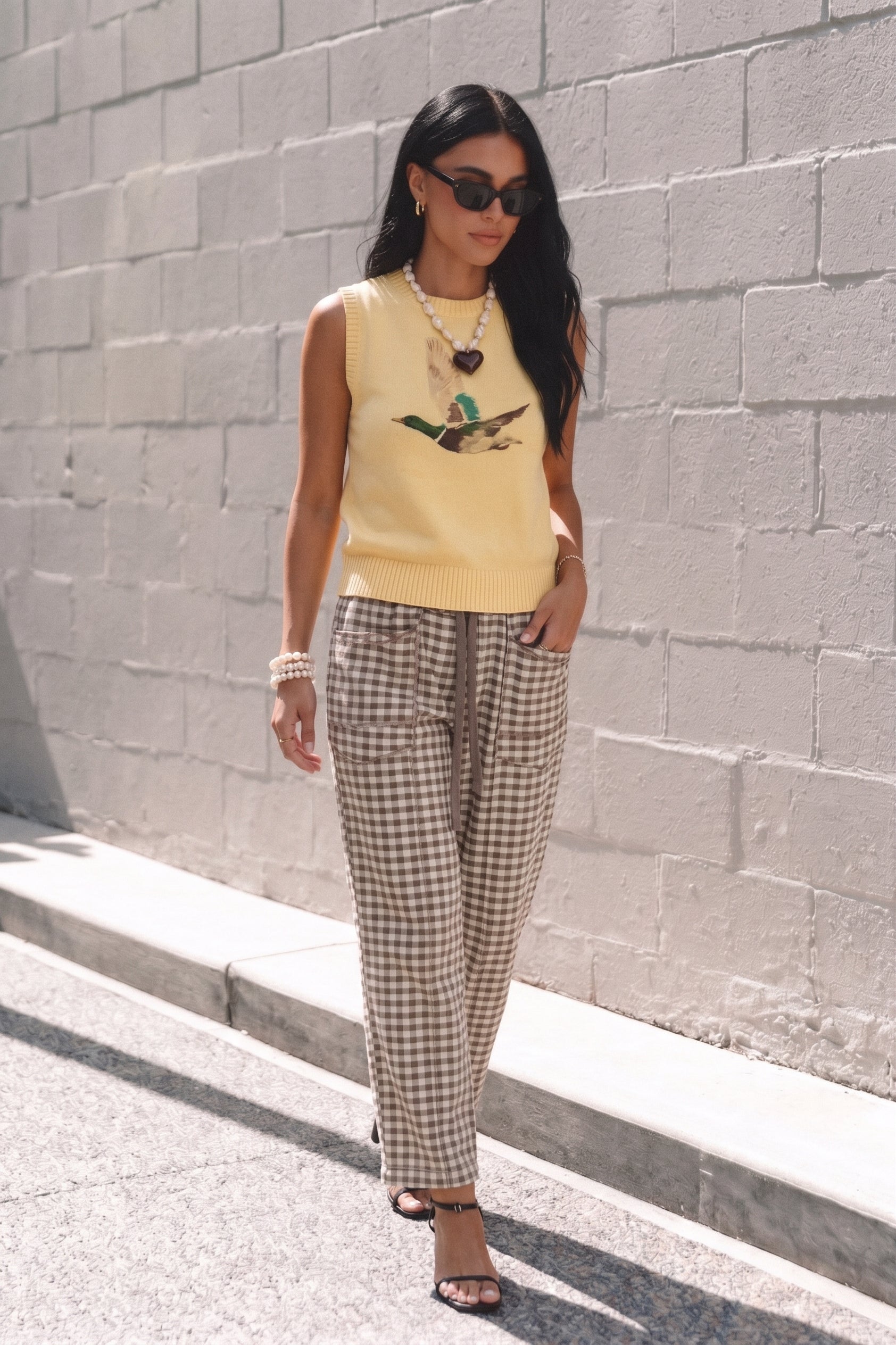 Knit sweater tank with mallard duck graphic. Perfect alone or with layers.