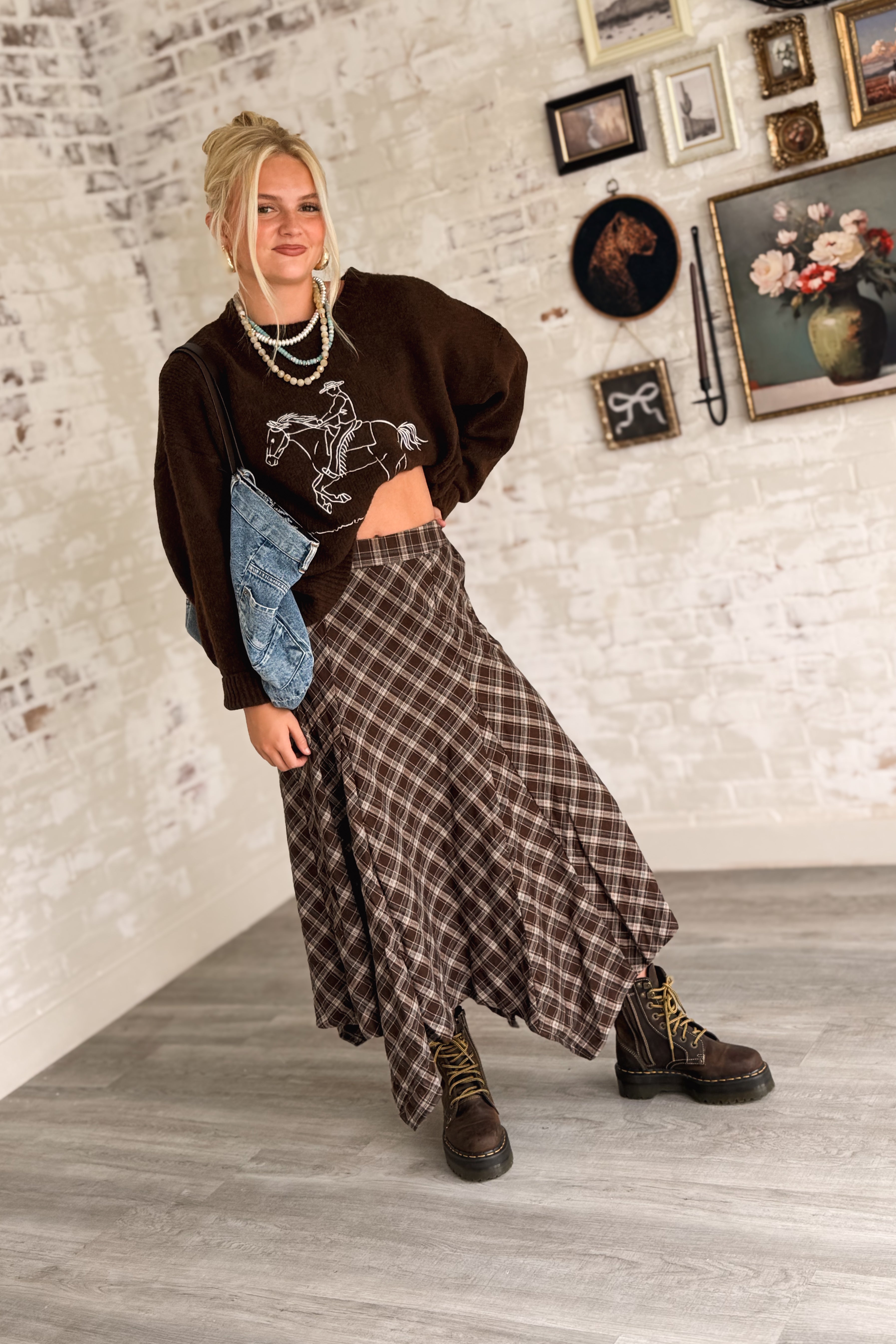 Passing Notes Plaid Midi Skirt