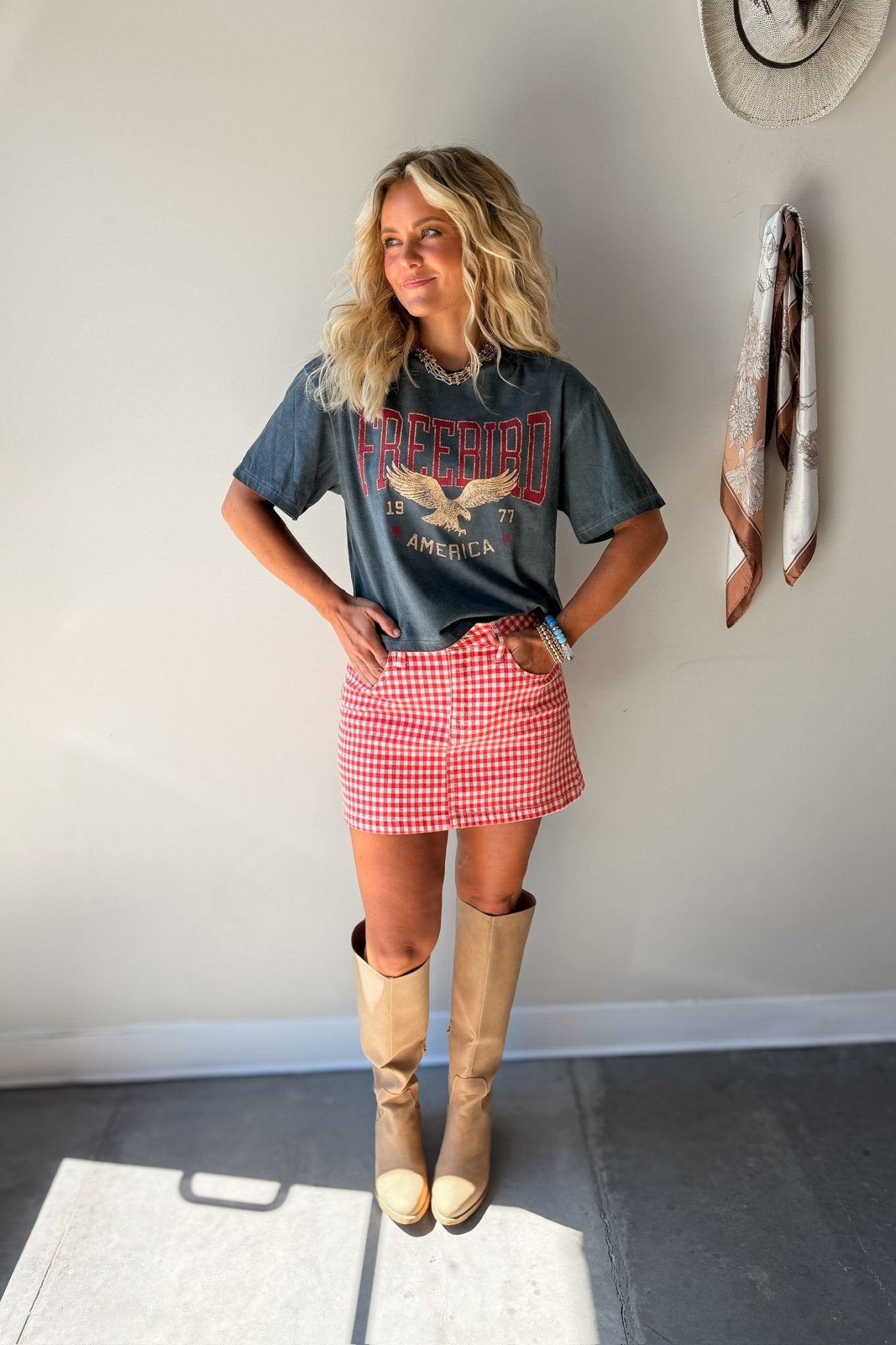 America Free Bird Vintage Fuax Crop Tee