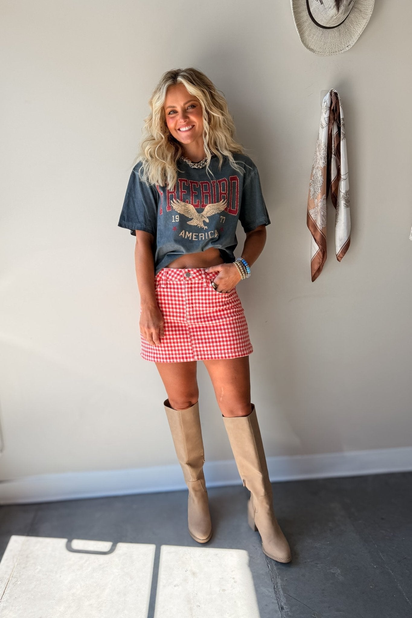 America Free Bird Vintage Fuax Crop Tee