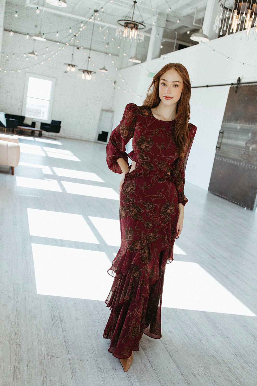 Astr Biella Ruffle Floral Maxi Dress Lux Collection