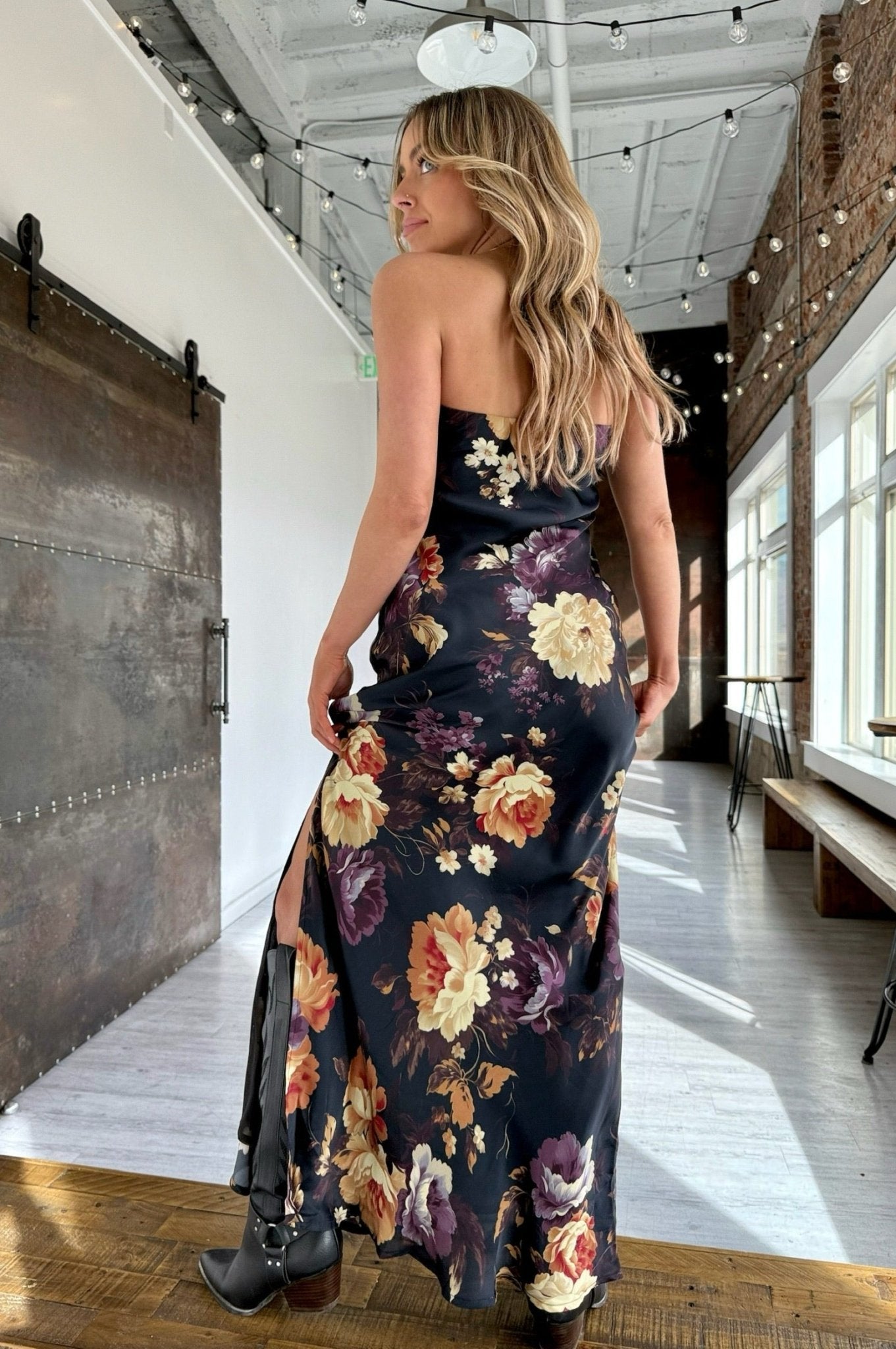 Burning Bouquet Strapless Maxi Dress