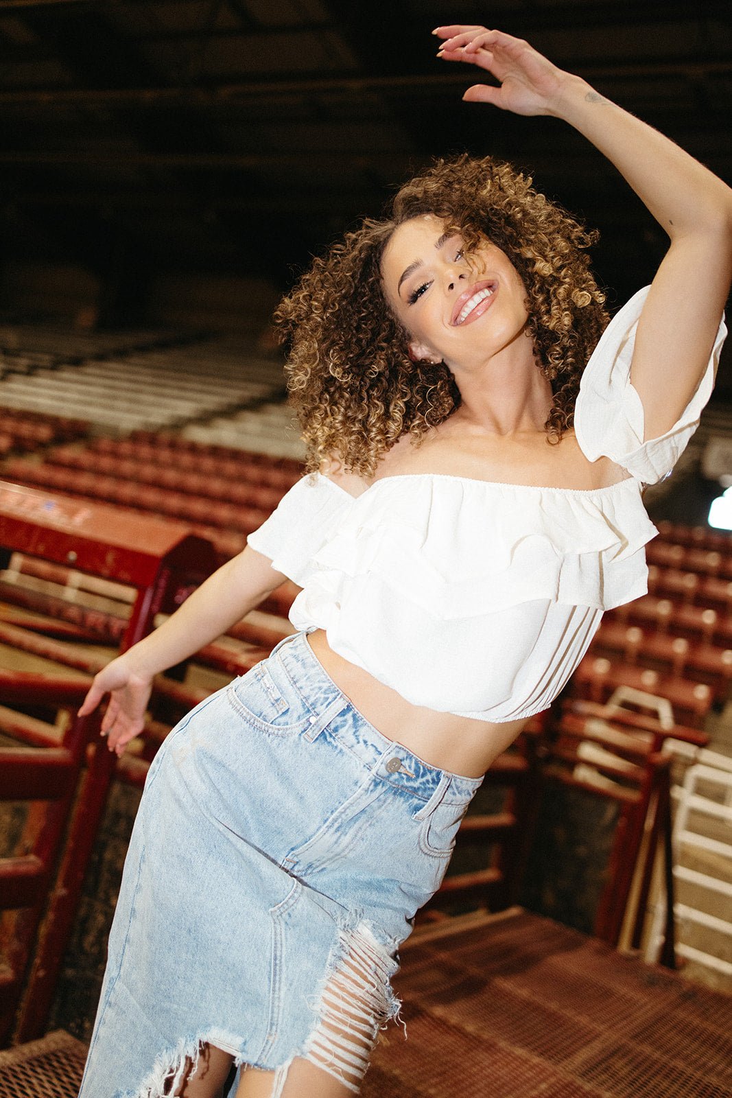 Chaps Off Shoulder Ruffle Top