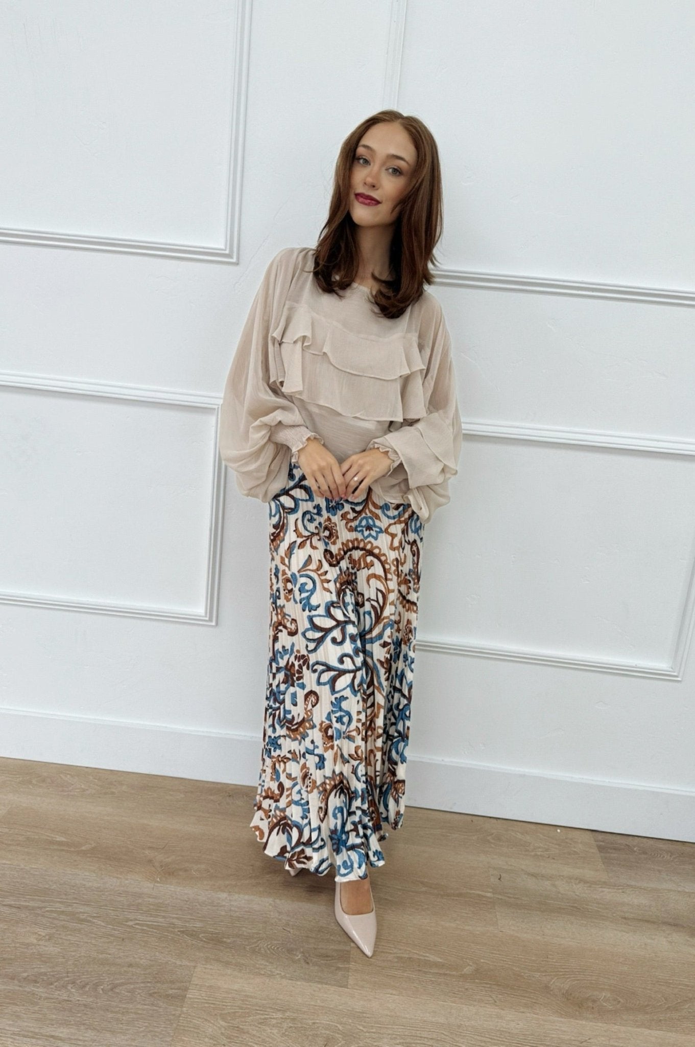 Copper Meadow Pleated Skirt