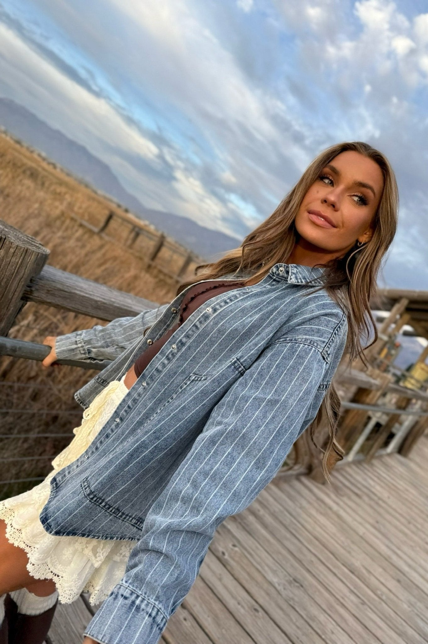 Easy Lines Striped Denim Shacket