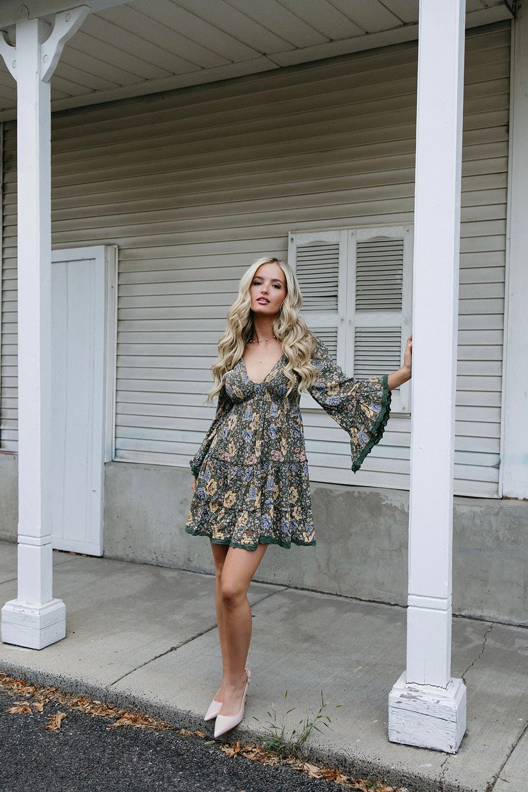 Fall For Me Bell Sleeve Dress Medium / Olive Fall For Me Bell Sleeve Dress Medium / Olive