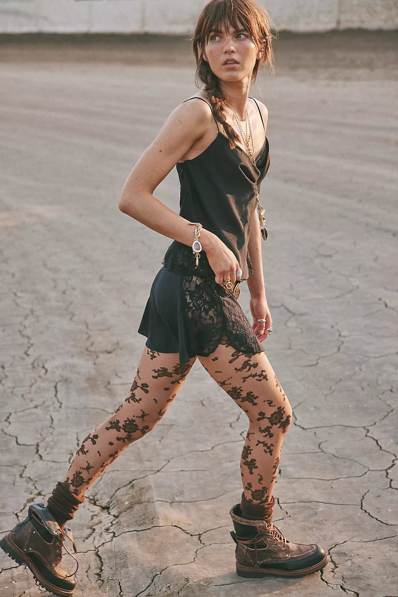 Free People Flocked Floral Tights