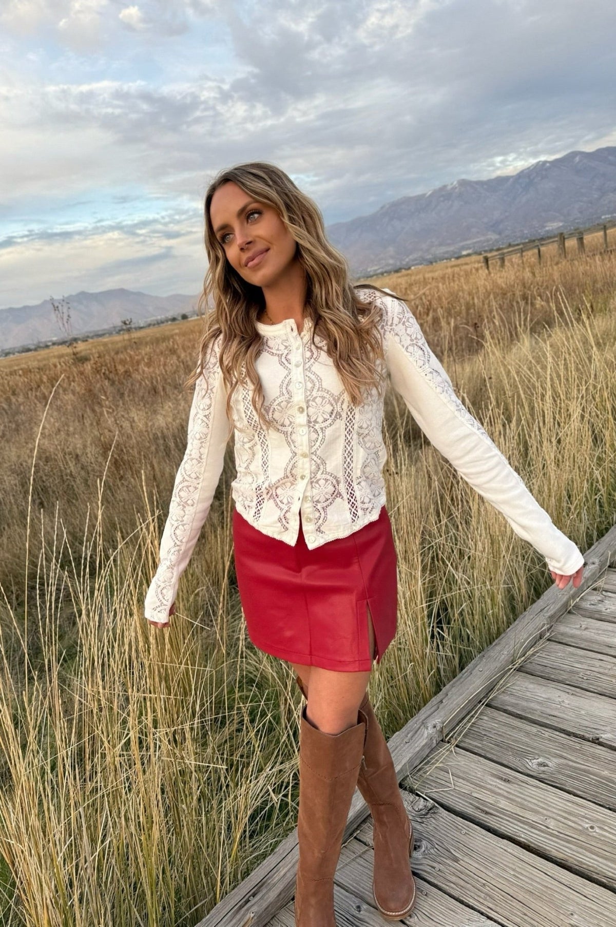 Free People Jae Sheer Lace Knit Long Sleeve Top