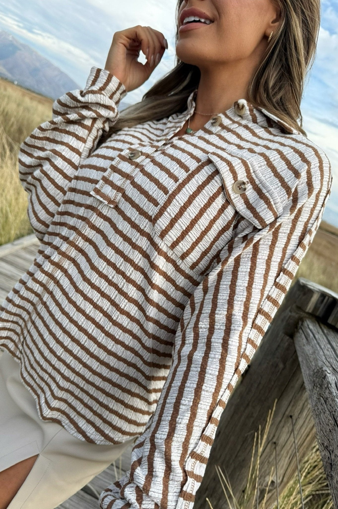 Laid Back Lines Button Up Top
