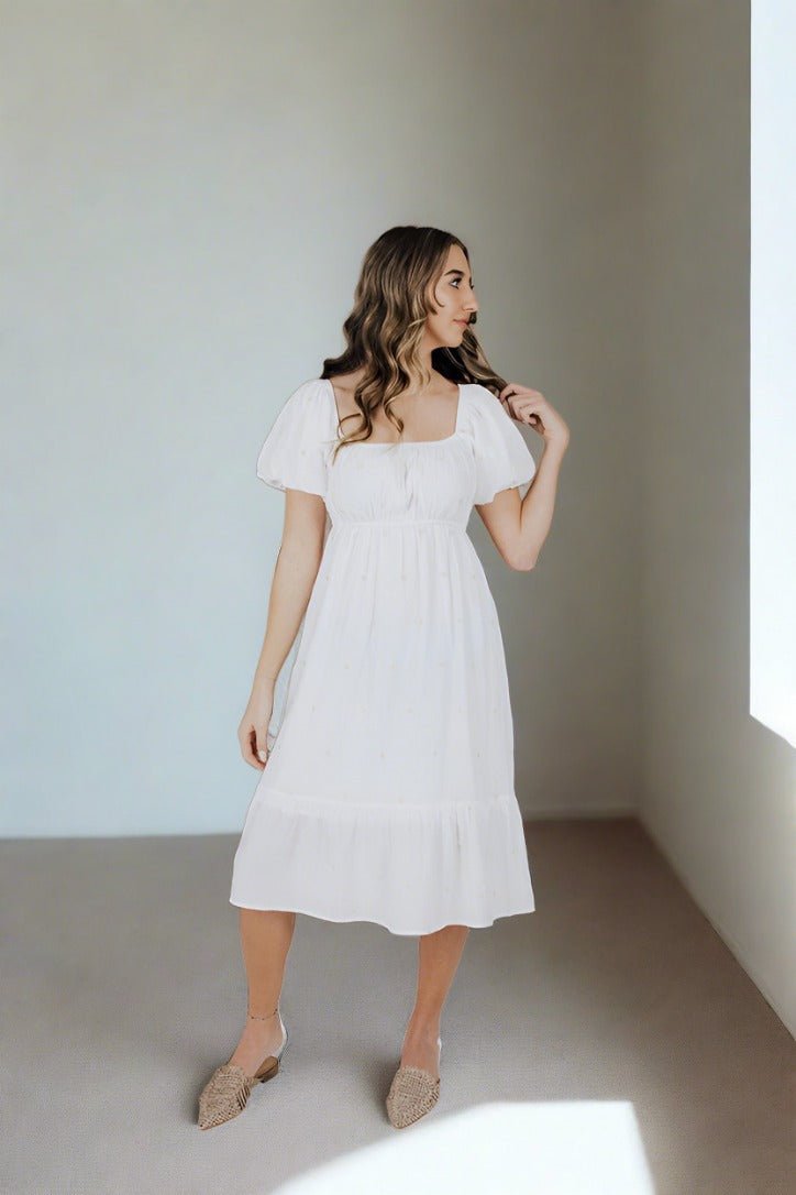 knee length dresses for ladies Love You Always Dots Buton-Up Midi Dress