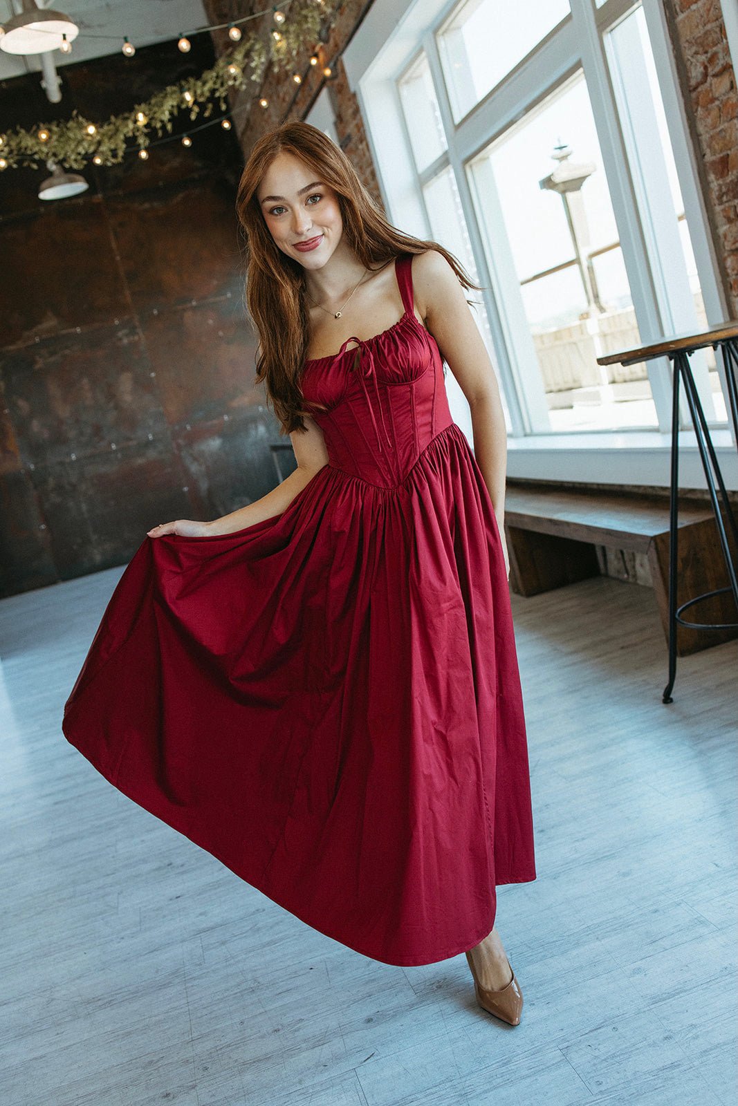 Poplin Corset Maxi Dress-Wine M Poplin Corset Maxi Dress-Wine M