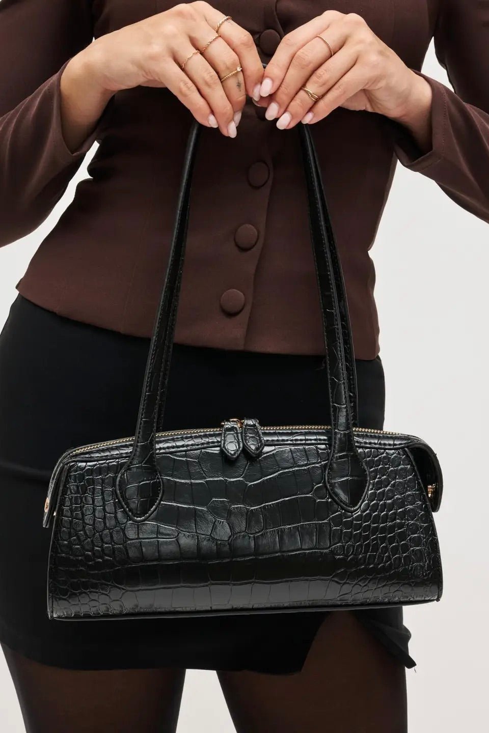 black croc texture shoulder bag