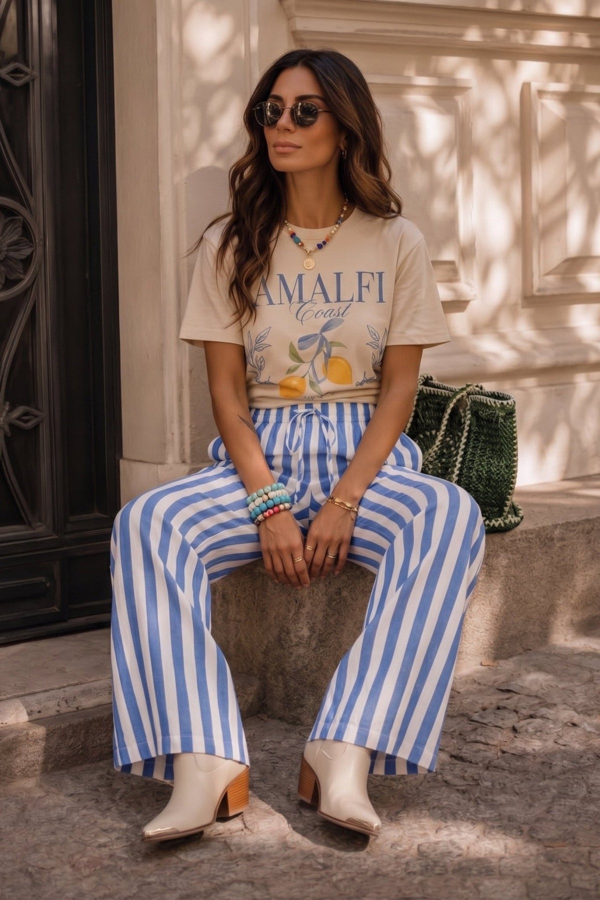 Colorful striped wide leg pants. Perfect to lounge in and dress up and go out. Elastic drawstring waist