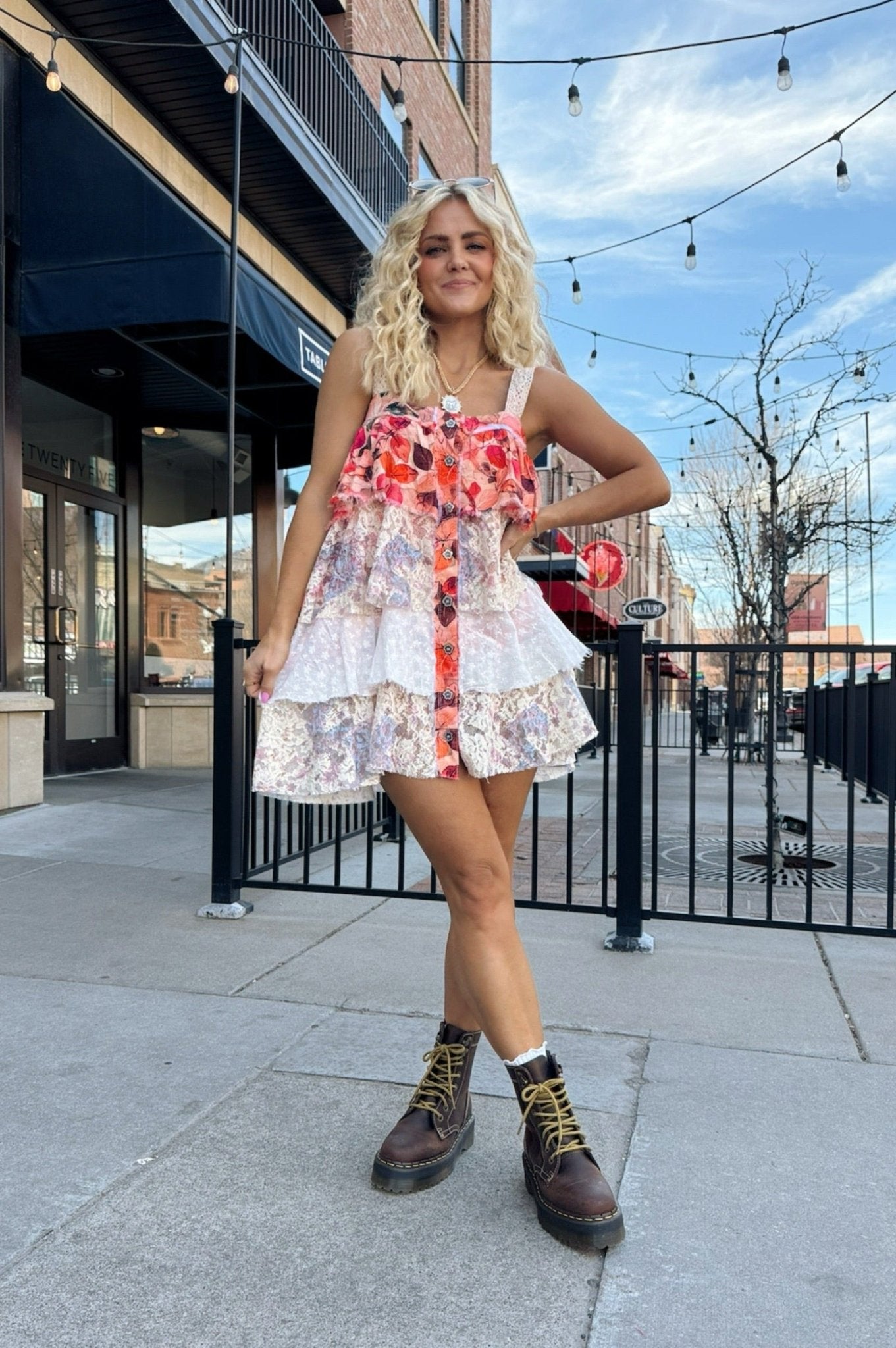 floral patchwork dress, boho mini dress, lace tiered dress, vintage style sundress, romantic summer dress, patchwork mini dress, feminine spring outfit, aesthetic sundress