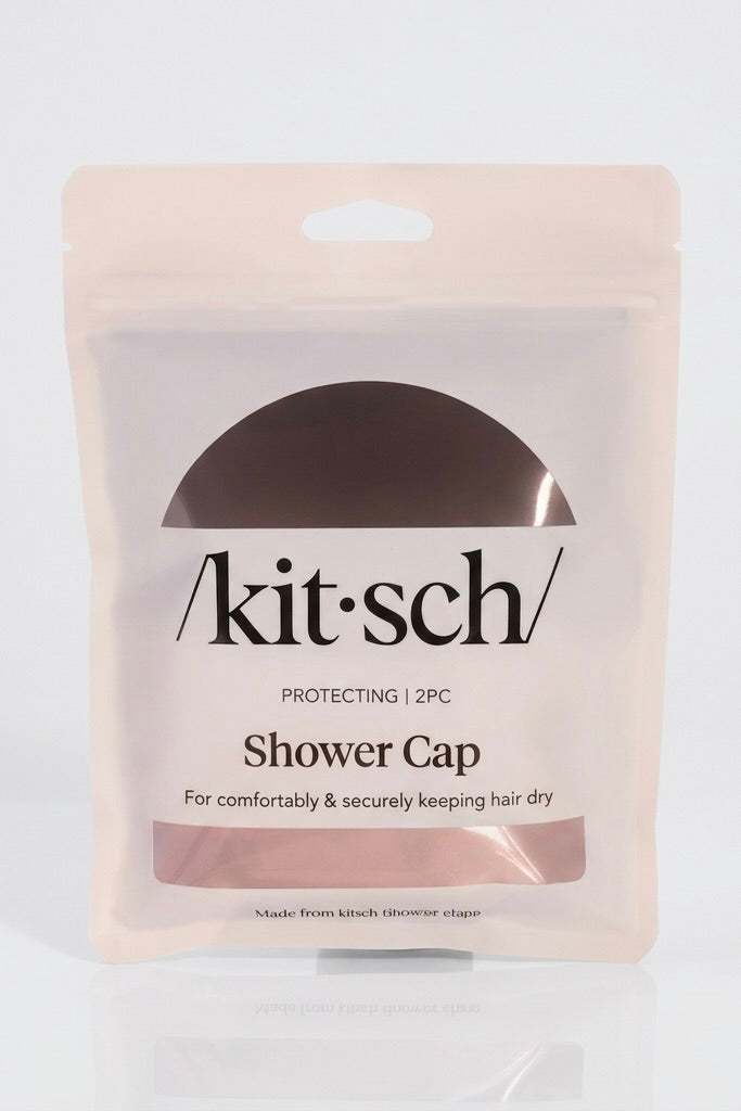Kitsch waterproof shower cap 2 pack in pink and brown with comfortable elastic trim