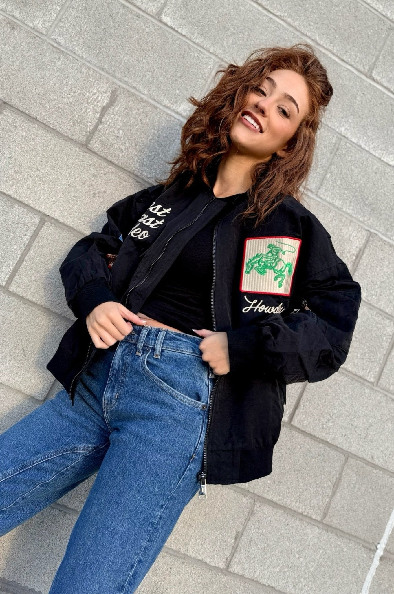 Bomber jacket, western jacket, graphic jacket, fall jacket, womens jacket, black western jacket