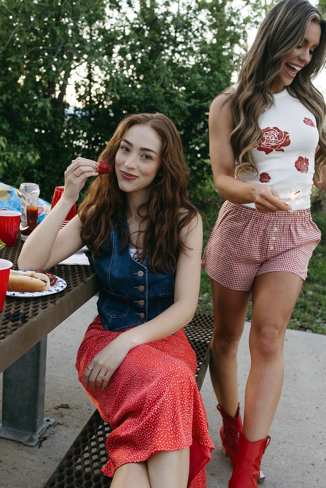 Spotted in Red Skirt