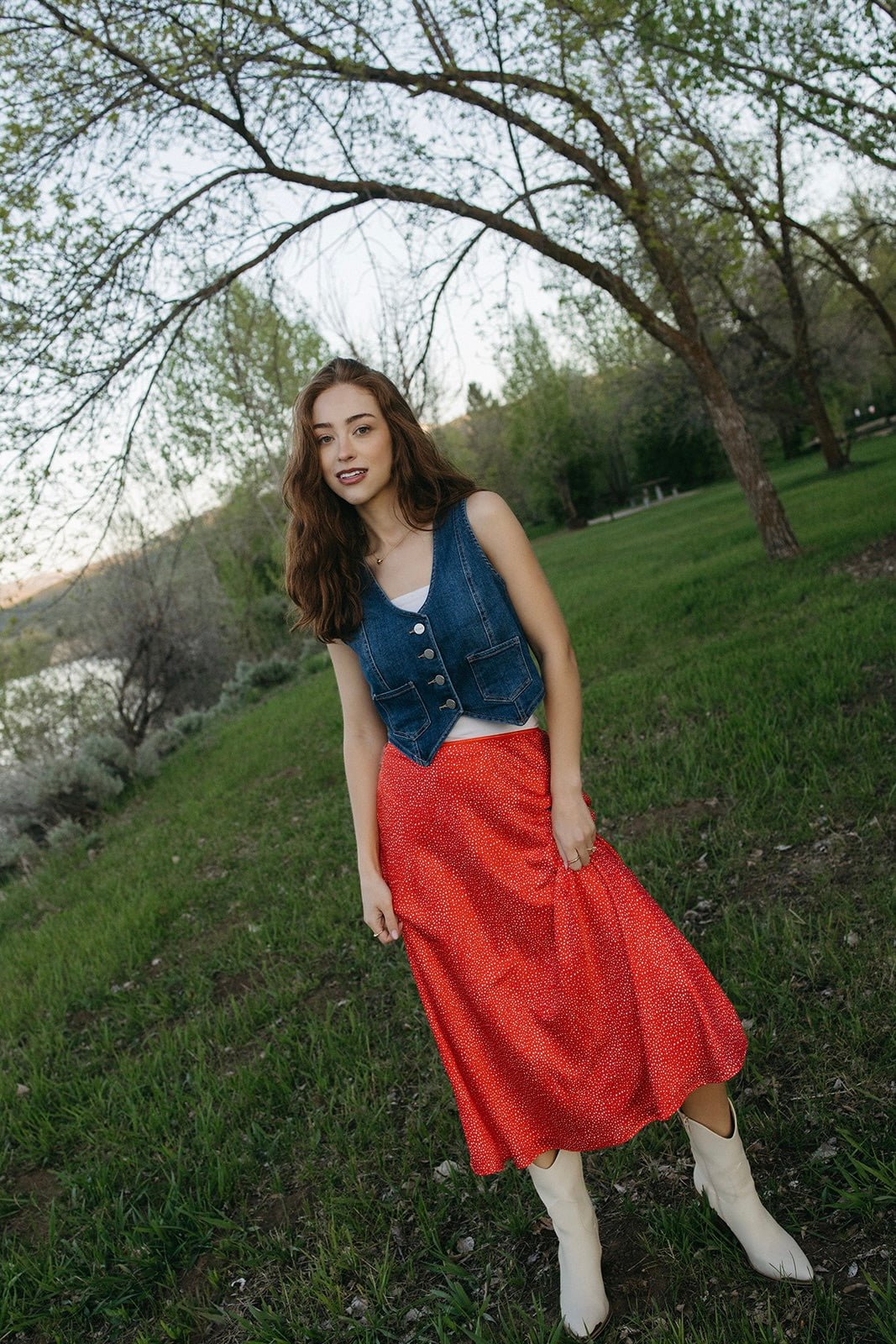 Spotted in Red Skirt