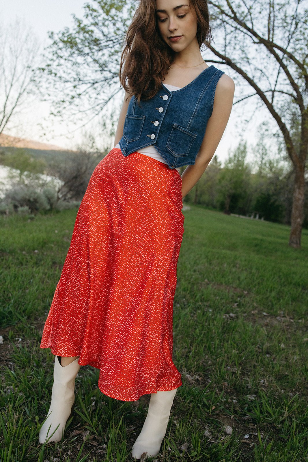 Spotted in Red Skirt