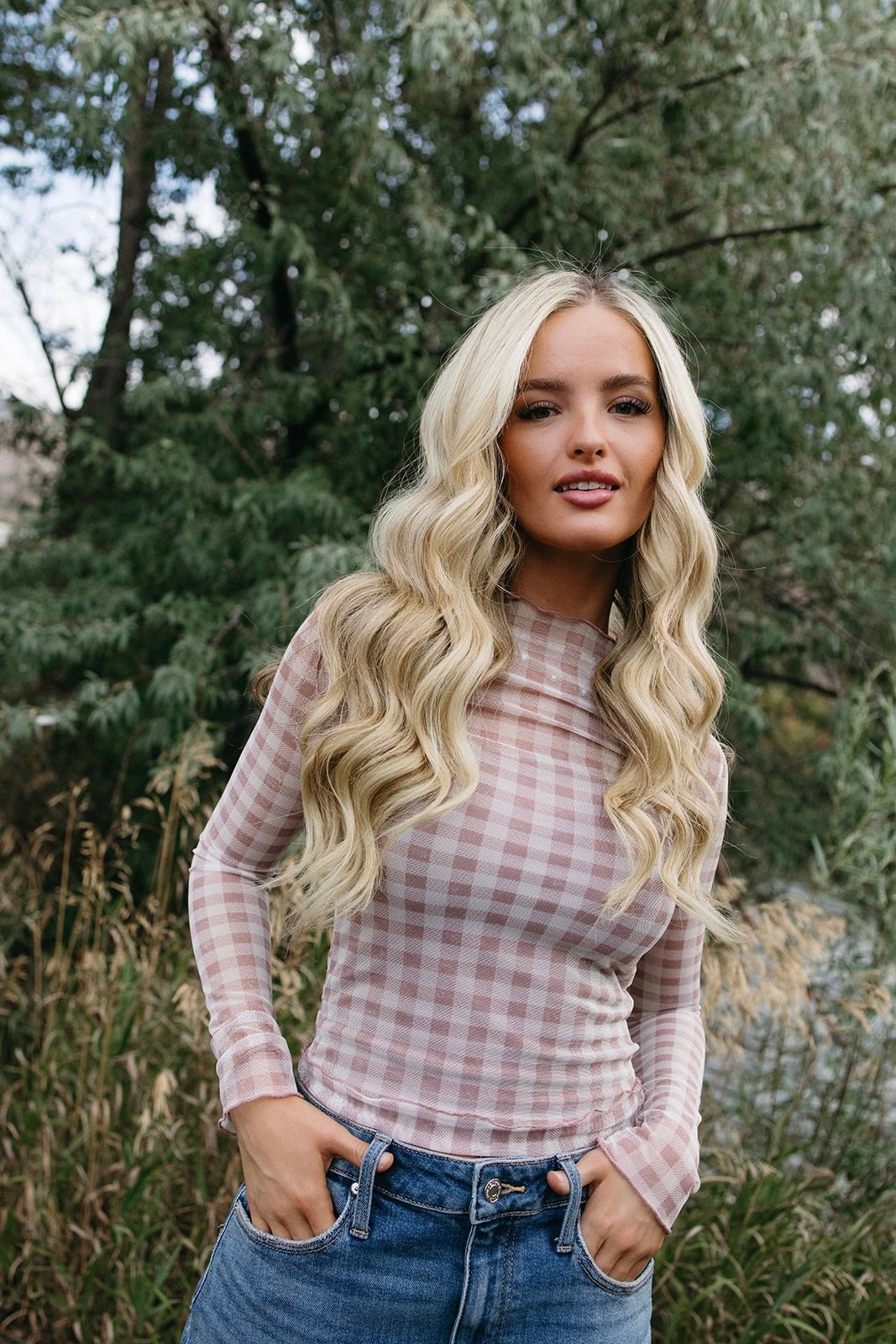 Sweet & Sheer Gingham Mesh Top