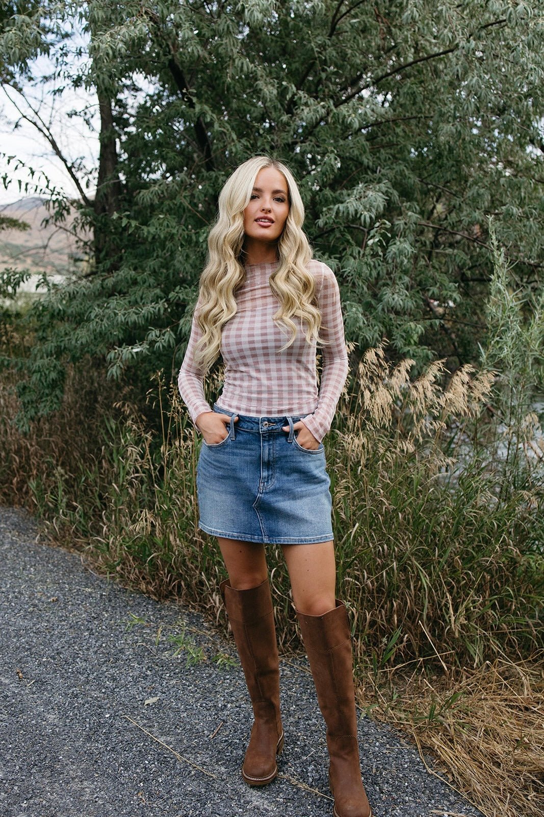 Sweet & Sheer Gingham Mesh Top