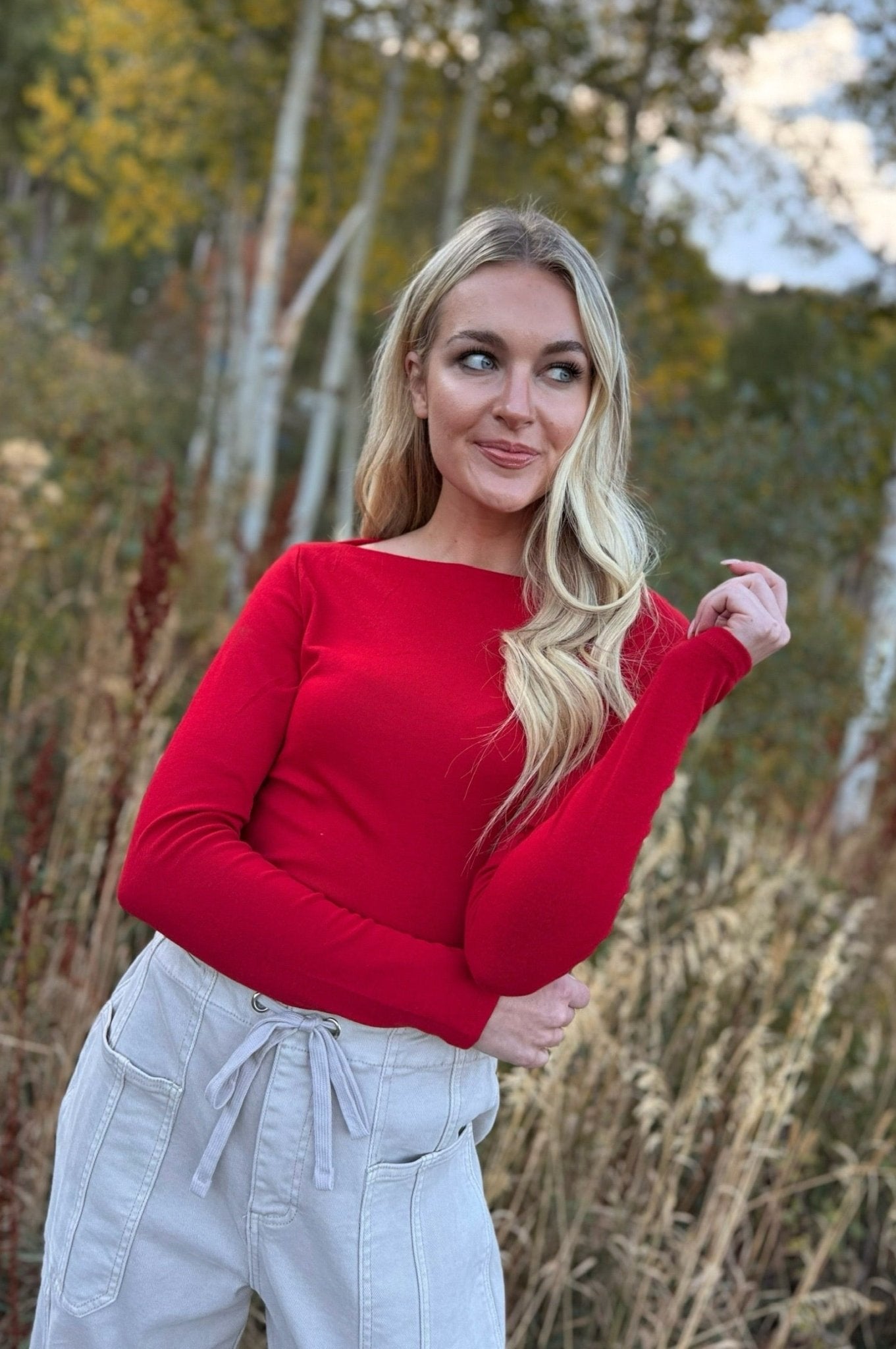 long sleeve boat neck top in three colors