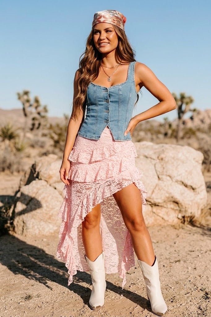 lace dress and cowboy boots Swing Of Things Skirt, Large / Pink Size:Xxl 60.00 Kg-70.00 kg Marie's Caesar Dressing (Sold and effortlessly elevated High edit: AW26 Occasion