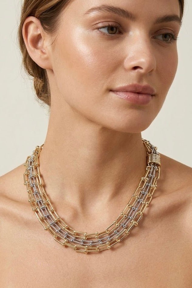 dual metal multi layer link necklace