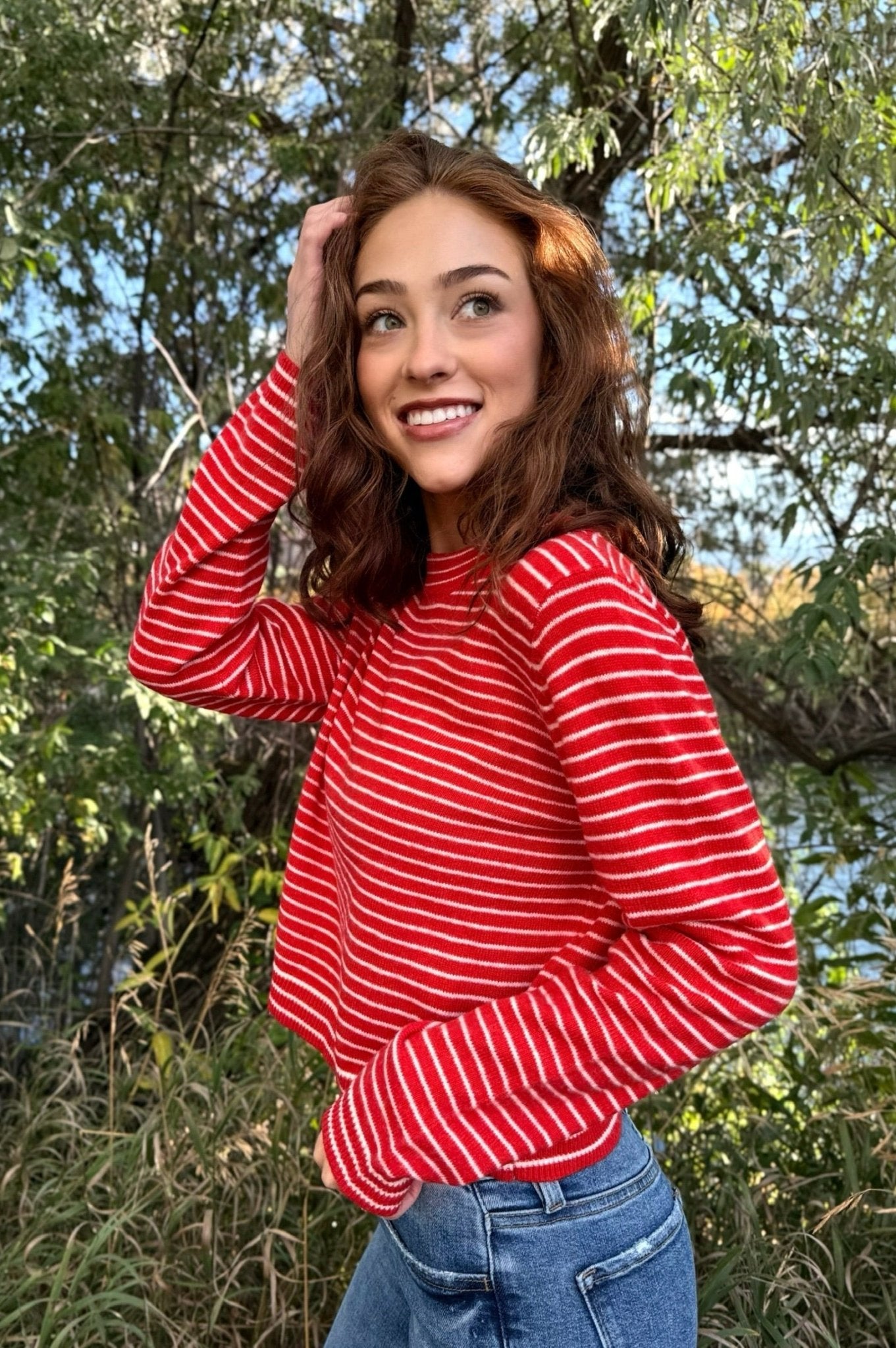 Striped sweater, womens striped top, womens top, fall top, red and white sweater, cropped sweater