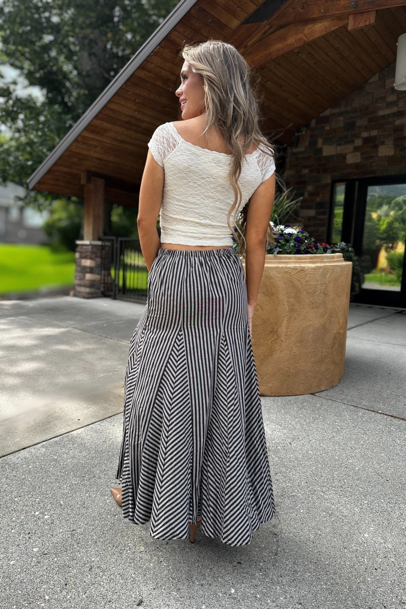 Walnut Maze Stripe Maxi Skirt