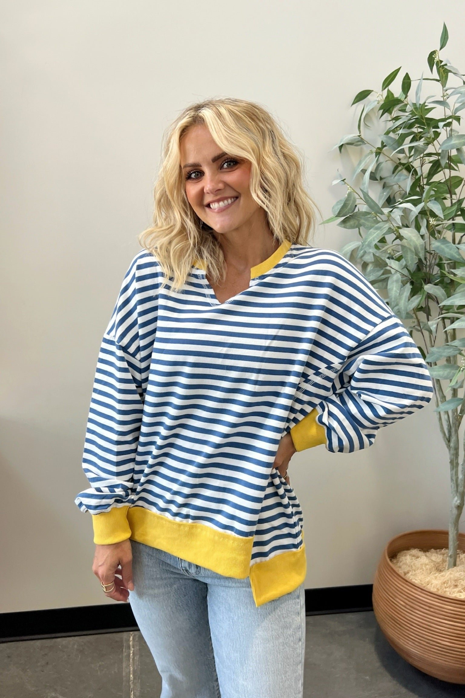 v neck striped pullover