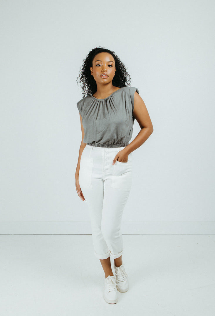 Dahlia Cropped Shoulder Pad Top