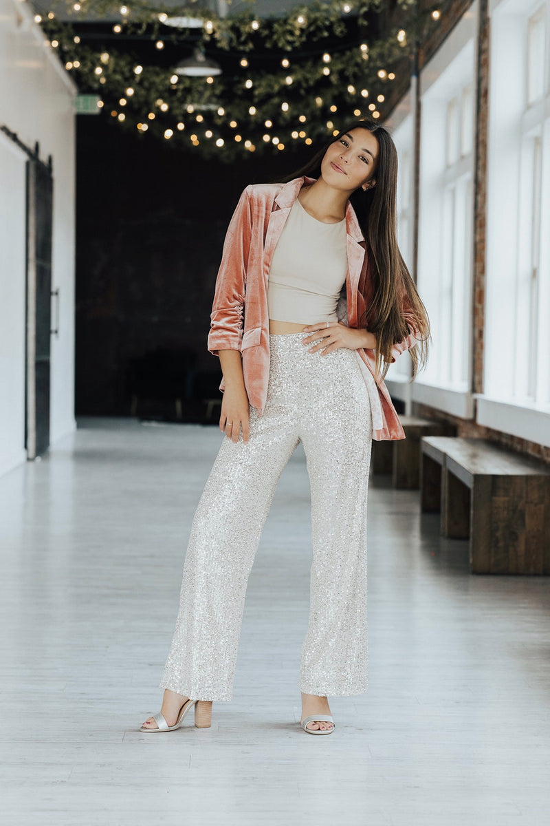 Merry Sequin Pants – Sand + Charcoal