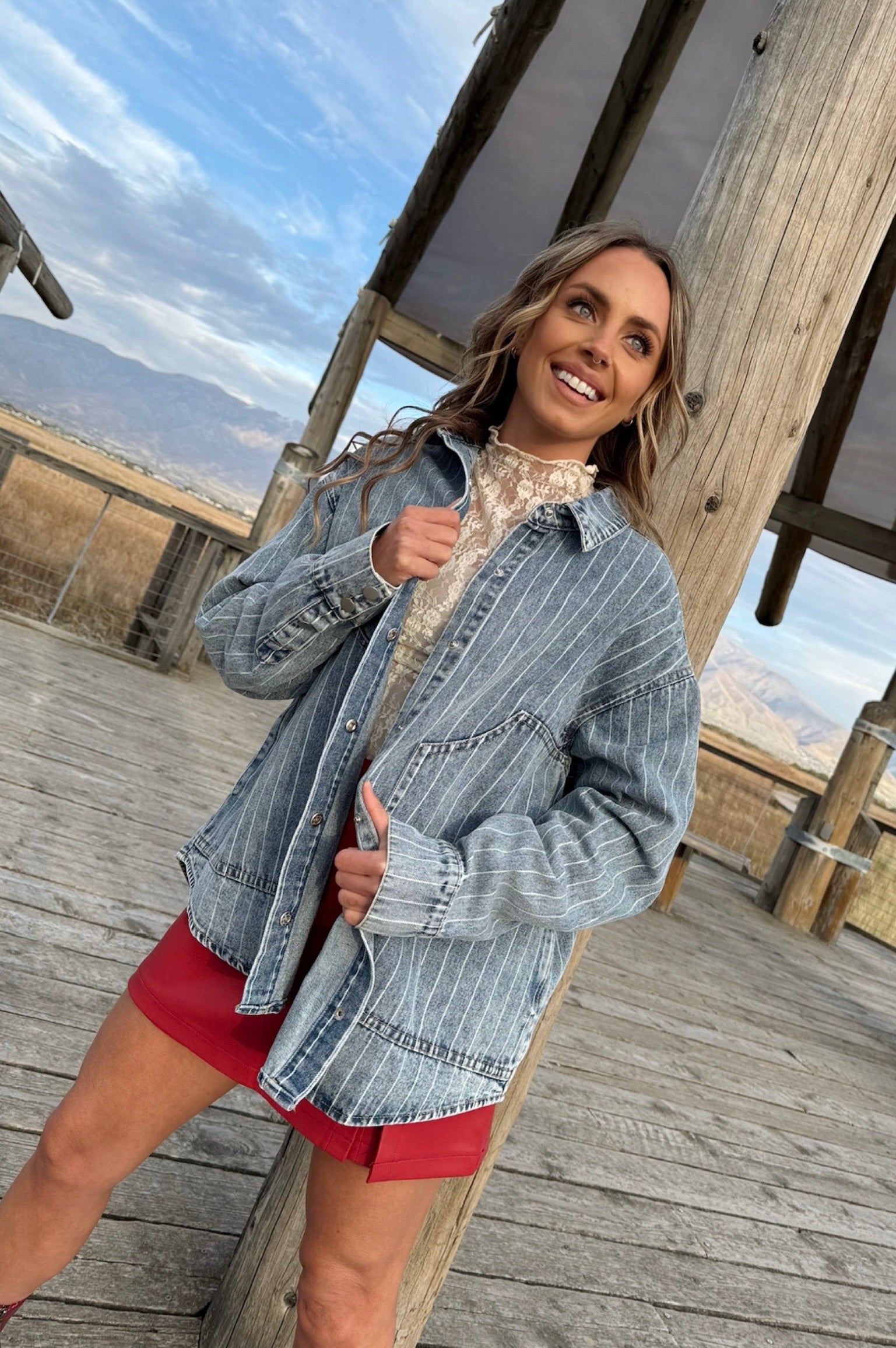 Easy Lines Striped Denim Shacket