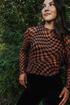 Dorian Checkered Print Mesh Top