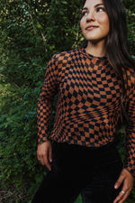 Dorian Checkered Print Mesh Top