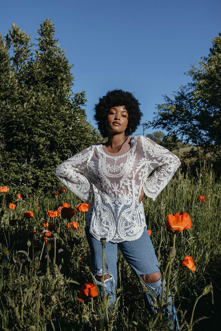 Deverey Lace Bell Sleeve Top