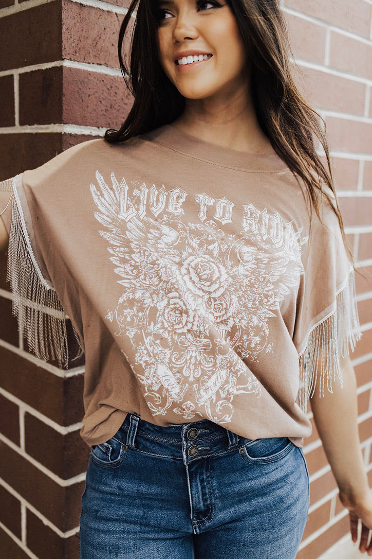 Live to Ride Fringe Graphic Top