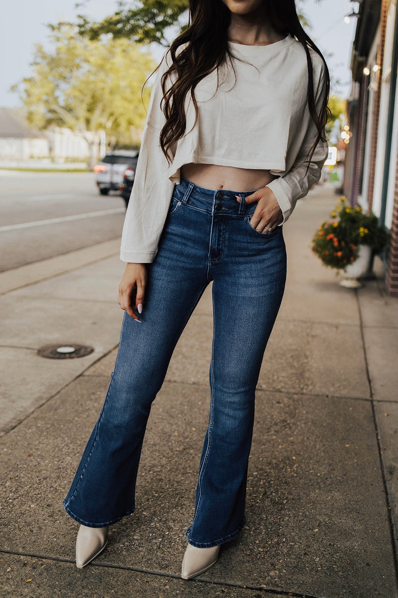 Melbourne High Rise Flare Jeans Sand Charcoal