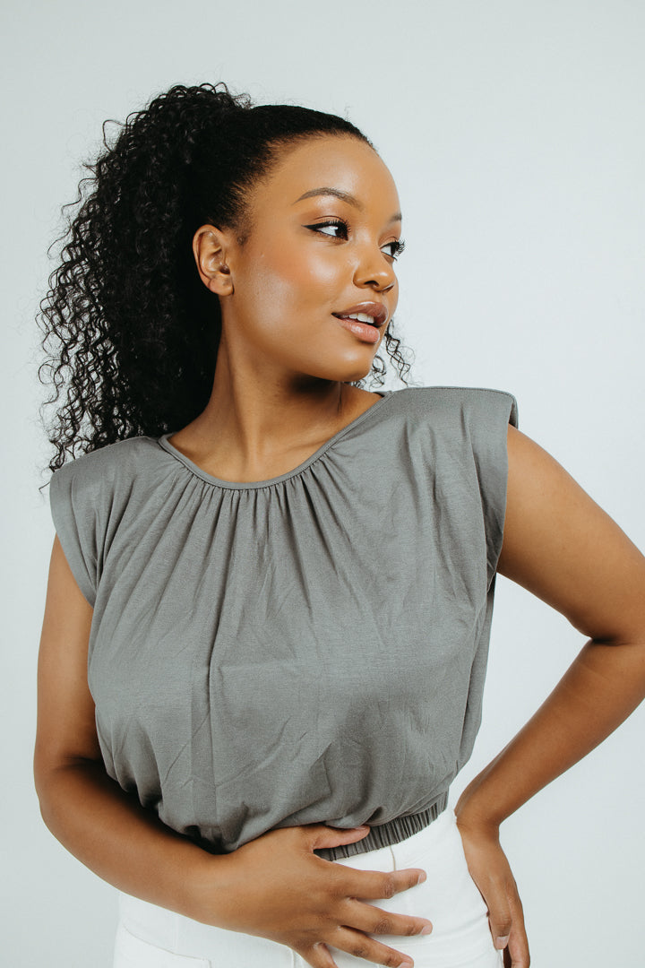 Dahlia Cropped Shoulder Pad Top -  FINAL SALE