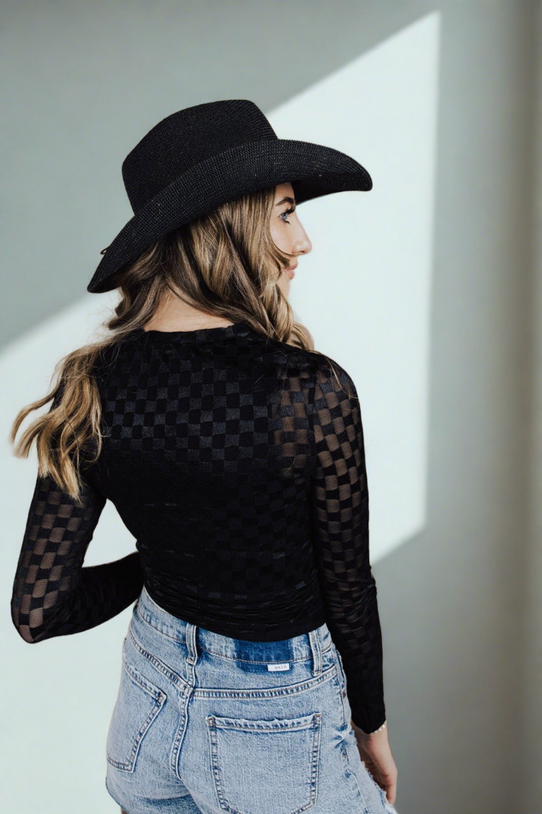 Checked Out Mesh Top